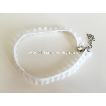 Customized Fabric Choker For Woman White Lace Pom Necklace